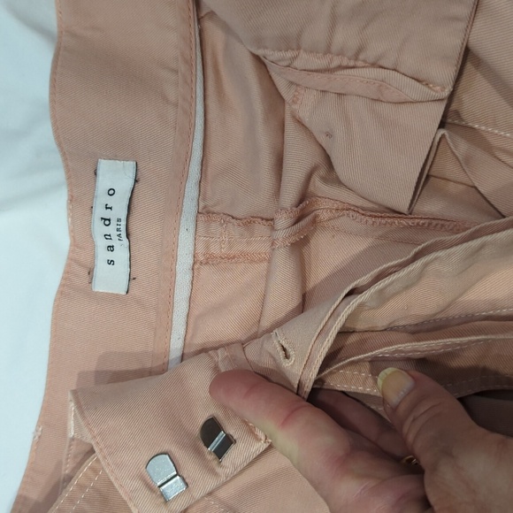 Sandro Paris Blush Pink wide Trousers  38 US sz 6 tie belt high waist button fly - Picture 10 of 12